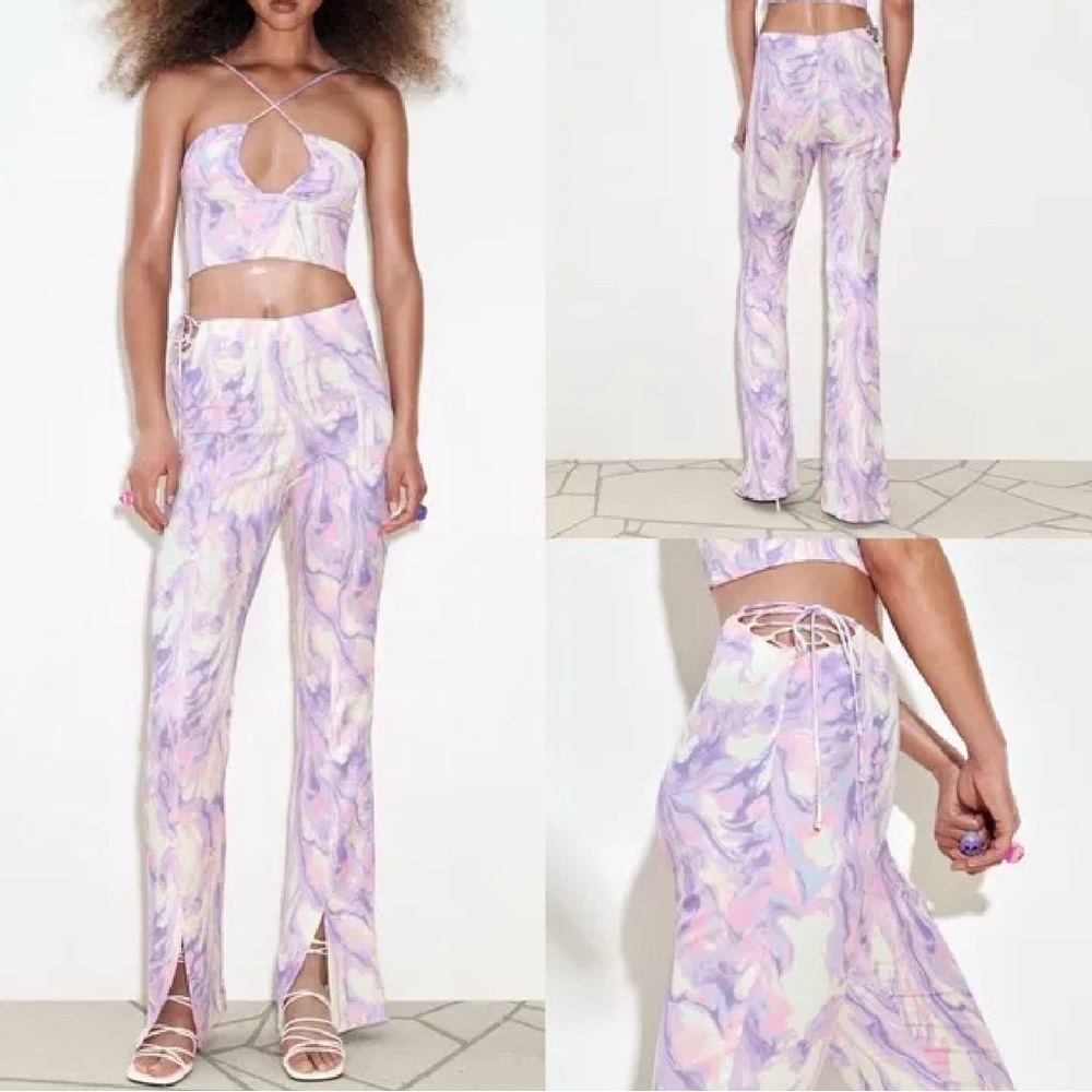 Zara Women's Pastel Swirl Wide Leg Pants